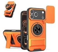 Générique 4-in-1 Protective Case with Camera Slider, Shockproof Slide Lens Case with Ring Holder, 360° Full Protection Magnetic Swivel Protective Cases for iPhone17/16/15 Series (Orange,13ProMax)