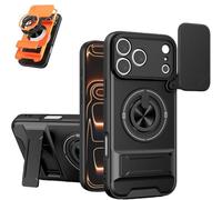 Générique 4-in-1 Protective Case with Camera Slider, Shockproof Slide Lens Case with Ring Holder, 360° Full Protection Magnetic Swivel Protective Cases for iPhone17/16/15 Series (Black,16Pro)