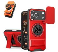 Générique 4-in-1 Protective Case with Camera Slider, Shockproof Slide Lens Case with Ring Holder, 360° Full Protection Magnetic Swivel Protective Cases for iPhone17/16/15 Series (Red,16Pro)