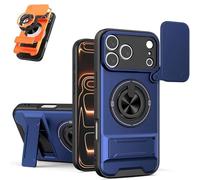 Générique 4-in-1 Protective Case with Camera Slider, Shockproof Slide Lens Case with Ring Holder, 360° Full Protection Magnetic Swivel Protective Cases for iPhone17/16/15 Series (Blue,13Pro)