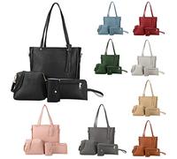 Générique 4 Pcs Set avec Sac a Main Femme Ete Tendance, Sacs Bandoulière Femme, Portefeuilles et Porte-Cartes à Portés Épaule Ensemble Femmes Bandoulieres Besace Cabas 1 (001 Noir, One Size)