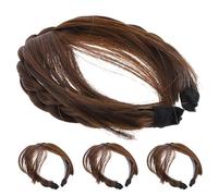 Générique 4 Pièces Bandeau Perruque Tressé Synthétique Effet Naturel avec Frange Aérée Extensions Cheveux pour Femmes et Filles Aspect Épais et Léger Adapté à Tous Styles