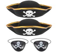 Générique 4 Pièces Chapeaux de Capitaine Pirate Cache-œil Tête de Mort, Ensemble Cosplay pour Garçon et Filles, Accessoires de Déguisement pour Fêtes à Thème, Carnaval et Spectacles