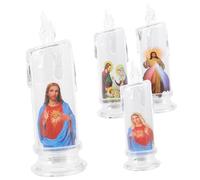 Générique 4 Pièces Lanterne à bougie de Jésus dirigé lampe à bougie LED lumière de bougie menée lumières solaire chandelle led cierge led bougie religieuse lampes à bougies LED Plastique