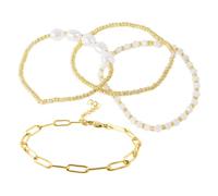 Générique 4 pièces Set de Bracelets Perles et Cristal Doré pour Femme Chaîne Ajustable Empilable Style Élégant et Moderne Cadeau pour Anniversaire et Occasions Spéciales
