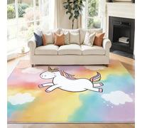Générique 40 x 60 cm Tapis Entrée Intérieur, Multicolore Antidérapant Tapis Lavable, Pile Courte Tapis Salon Aquarelle Animal Licorne Irisé pour Dessous, Cuisine, Chambre Chien