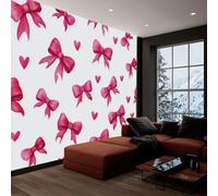 Générique 400 x 280 cm Mural Personnalisé 3D, Motif Simple En Forme De Cœur Avec Un Nœud Papier Peints Panoramique Pour Salon Chambre D'Enfant Décoration Murale, Tapisserie Rose