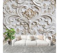 Générique 400x280 cm Seamless Join Easy Install Papier Peint Photo 3d Style EuropéEn Floral Durable Waterproof Removable Mural 200x140 Cm Blanc GrisâTre Papier Peint Anti-Stain Fresque Murale Grande
