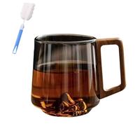 Générique 450ml Gray Glass Slanted Coffee Cups with Wooden Handle,Creative Mountain Bottom Design Wood Handle Tea Cup,Heat & Cold Resistant Whiskey Glass Mug (Gray)