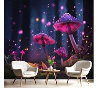Générique 450X315 Cm Papier Peint Panoramique Champignons Lumineux Murale, Poster Et Tableaux Muraux Imprimés 3D, Papier Peint En Soie Pour Décoration Chambre Et Salon, Plantes La Forêt Fantastique