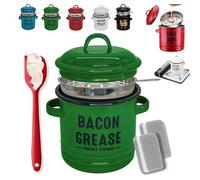 Générique 46 Oz Bacon Grease Container with Strainer and Food, Kitchen Enamel Oil Can for Cooking Frying, Baking, Fat Storage Jar, Keeper, Recipes, Dishwasher Safe (Green)