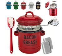 Générique 46 Oz Bacon Grease Container with Strainer and Food, Kitchen Enamel Oil Can for Cooking Frying, Baking, Fat Storage Jar, Keeper, Recipes, Dishwasher Safe (Red)