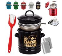 Générique 46 Oz Bacon Grease Container with Strainer and Food, Kitchen Enamel Oil Can for Cooking Frying, Baking, Fat Storage Jar, Keeper, Recipes, Dishwasher Safe (Black)