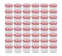 Générique 48 pcs Pots à Confiture Couvercles Blanc et Rouge Verre 110 ML,Maison & Jardin, Arts de la Table & Arts culinaires, Stockage des Aliments, Pots à Miel, Rouge (Poids 7.27KG)