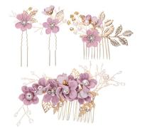 Générique 4pcs Peignes à Cheveux de Mariage Pourpre en Tissu et Alliage Délicat et Élégant Accessoires pour Cheveux pour Femmes et Filles Occasions Spéciales