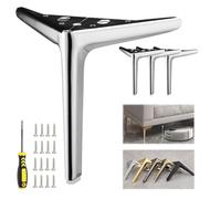 Générique 4pcs Pieds de Meubles en Acier INOX, Jambes de Canapé Remplacement en MéTal Moderne, Noir Doré Argent avec Tapis antidérapant 4'' 5'' 6'' 7'' 8" 10"(Silver,H 10''/25cm)