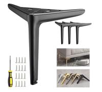 Générique 4pcs Pieds de Meubles en Acier INOX, Jambes de Canapé Remplacement en MéTal Moderne, Noir Doré Argent avec Tapis antidérapant 4'' 5'' 6'' 7'' 8" 10"(Black,H 5''/12cm)