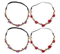 Générique 4pièces Couronne de Fleurs Rose avec Bandeau Élastique Serre-tête Élégant pour Mariage Fête Plage et Festival Accessoires Cheveux Femme
