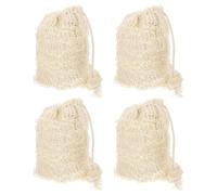 Générique 4pièces Sac à Savon Exfoliant Coton et Lin Lot de Pochettes à Savon pour Cordon de Serrage Facile à Suspendre Sécher pour Homme et Femme