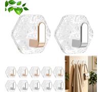 Générique 5/10-Pack Water Ripple Hexagonal Self-Adhesive Hooks - Heavy Duty No-Drill Wall Hooks - Waterproof Transparent Luxury Key & Towel Hanger for Bathroom, Kitchen & Office (Gold *5+Silver *5)