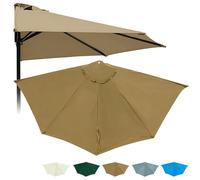 Générique 5 Baleines Dessus De Parapluie De Remplacement Demi-Rond pour Plage Piscine Cour Jardin, Ø 270 300cm Polyester Imperméable AntiUV Parasol Housse De Rechange pour Contre Un Mur(Khaki,2.7m)