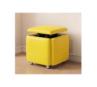 Générique 5 in 1 Nesting Ottoman Cube Chair, Movable Stackable Stools with Wheels, Square Leather Foot Stool for Living Room Dining Room(Yellow,Cloth_45X46CM)