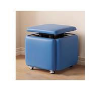 Générique 5 in 1 Nesting Ottoman Cube Chair, Movable Stackable Stools with Wheels, Square Leather Foot Stool for Living Room Dining Room(Blue,PU_45X46CM)