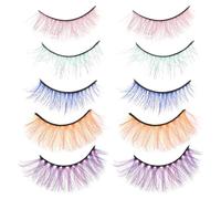 Générique 5 Paires de Faux Cils Naturels Longs en Fibres Synthétiques Colorées Extensions de Cils Réutilisables pour Maquillage de Soirée et Cosplay Volume Intense et Effet Naturel