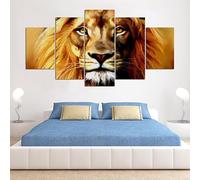 Générique 5 Parties Golden Lion visage de gros plan Impression sur Toile Décoration Murale pour Chambre Peintures à l'huile Maison Bain Salon