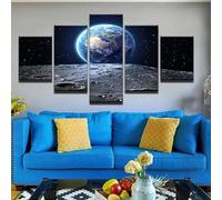 Générique 5 Parties Lever de la Terre au-dessus de la surface de la Lune Impression sur Toile Décoration Murale pour Chambre Peintures à l'huile Maison Bain Salon
