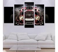 Générique 5 Parties Red Hot Rod avec ventilateur moteur vue avant Impression sur Toile Décoration Murale pour Chambre Peintures à l'huile Maison Bain Salon