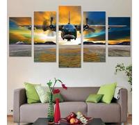 Générique 5 Pcs Cadre en bois Impression Lockhee C-130 Hercules en approche au coucher du soleil Image sur Toile Affiche Peinture Tableau Decoration Murale Salon Chambre Maison