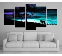Générique 5 Pcs Cadre en bois Impression Loup solitaire contre un ciel auroral Image sur Toile Affiche Peinture Tableau Decoration Murale Salon Chambre Maison
