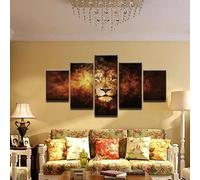 Générique 5 Pcs Lion de feu émergent de l'ombre Impression sur Toile Image Abstraite Peintures Décoration Murale pour Chambre Maison Bain