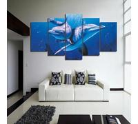 Générique 5 Pcs Mammifères marins gracieux dans le bleu de l'océan Impression sur Toile Image Abstraite Peintures Décoration Murale pour Chambre Maison Bain