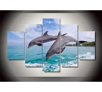 Générique 5 Pcs Mer et arcs jumeaux dauphins Impression sur Toile Image Abstraite Peintures Décoration Murale pour Chambre Maison Bain