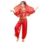 Générique 5 PCS Robe Danse Orientale Enfant Classique India Belly Danse Costume de Danses Mignon pour Filles Belly Dance Indienne Ensembles de Spectacle Robe Déguisement Fille pour 3-12 Ans
