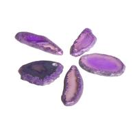 Générique 5 pièces de pierre brute naturelle en tranches d'agate, pièce de paysage, pendentif carillon éolien coloré, Agate Non poreuse for l'artisanat(Holes-Purple,30-45mm)