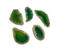 Générique 5 pièces de pierre brute naturelle en tranches d'agate, pièce de paysage, pendentif carillon éolien coloré, Agate Non poreuse for l'artisanat(Nohole-Green,30-45mm)