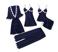 Générique 5 Pièces Femme Sexy Chic Ensemble De Vêtements De Nuit en Satin Nuisette Dentelle Cami Chemise De Pyjama, Feminin Sensuelle Peignoir de Soie Chemisette De Nuit Ensemble De Lingerie