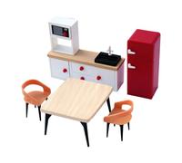 Générique 5 Pièces Mobilier Miniature Accessoires de Poupée Ensemble Salle à Manger Jeu D'Imitation et Réfrigérateur En Bois Adapté pour Collectionneur, Rouge
