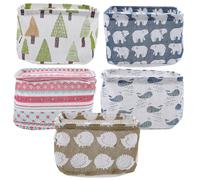 Générique 5 Pièces Paniers de Rangement Bureau Coton Lin pour Bureau Maison Rangement Multifonction avec Modèles Hérisson Fleur Petit Arbre Ours Polaire Baleine Salle de Bains