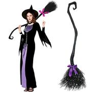 Générique 50.3''H Witch Broom with 3 Colorful Ribbon, Halloween Witch Brooms, Cosplay Prop Magic Broom, for Halloween Party (Black)