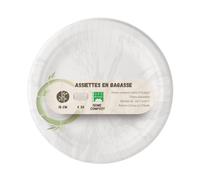 Générique 50 Assiettes rondes blanches 18cm en bagasse pulpe de canne à sucre, plusieurs diamètres disponibles, plusieurs conditionnements, pour les particuliers et professionnels (50, 18 cm)