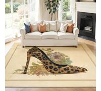 Générique 50 x 80 cm Tapis Entrée Intérieur, Beige Antidérapant Tapis Lavable, Pile Courte Tapis Salon Élégant Fleuri Rétro Imprimé Léopard Talons Hauts pour Dessous, Cuisine, Chambre Chien