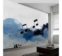Générique 500 x 280 cm papier peint chambre enfant Gris, Notes De Musique À L'Aquarelle Dans Simple Murale XXL Poster Tableaux Muraux Tapisserie Photo Trompe l'oeil pour chambre salon cuisine
