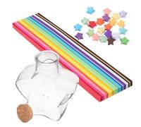 Générique 540 Feuilles de Papier Origami Étoiles Colorées avec Bocal à Vœux en Verre Transparent 1 Set pour Décoration DIY Chambre, Présent Anniversaire, Loisirs Créatifs, Kit Étoiles