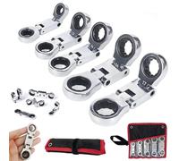 Générique 5pcs Dual-Drive Nano Flex-Head Pocket Ratchet, 3/4“ Inch Retractable Ratchets Wrenches Set, Double Box End Ratcheting Wrench Set, Ratchet Spanner Crooked for Narrow Spaces (1Set)