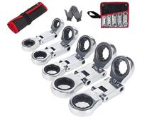 Générique 5pcs Dual-Drive Nano Flex-Head Pocket Ratchet, Double Box End Retractable Ratchets Stubby Wrenches Set, 8-19mm Foldable, Ratchet Spanner Crooked for Narrow Spaces (1 set)