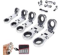 Générique 5PCS Dual-Drive Nano Flex-Head Pocket Ratchet, Retractable Ratchets Wrenches Set, Double Box End Ratcheting Wrench Set, 180° Foldable, Ratchet Spanner Crooked for Narrow Spaces (1set)